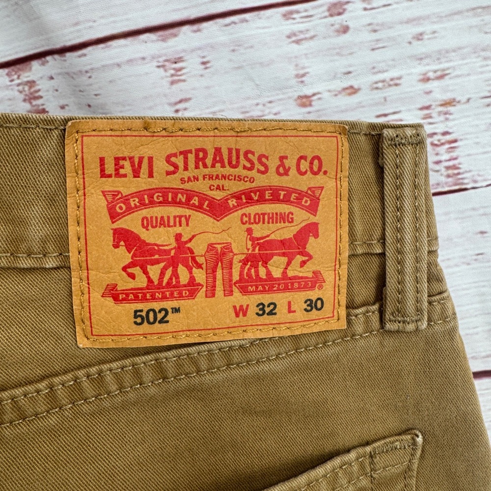 Levis 502 Regular Taper Jeans Mens 32x30 Brown Cotton Stretch Chino Pants - Picture 9 of 11